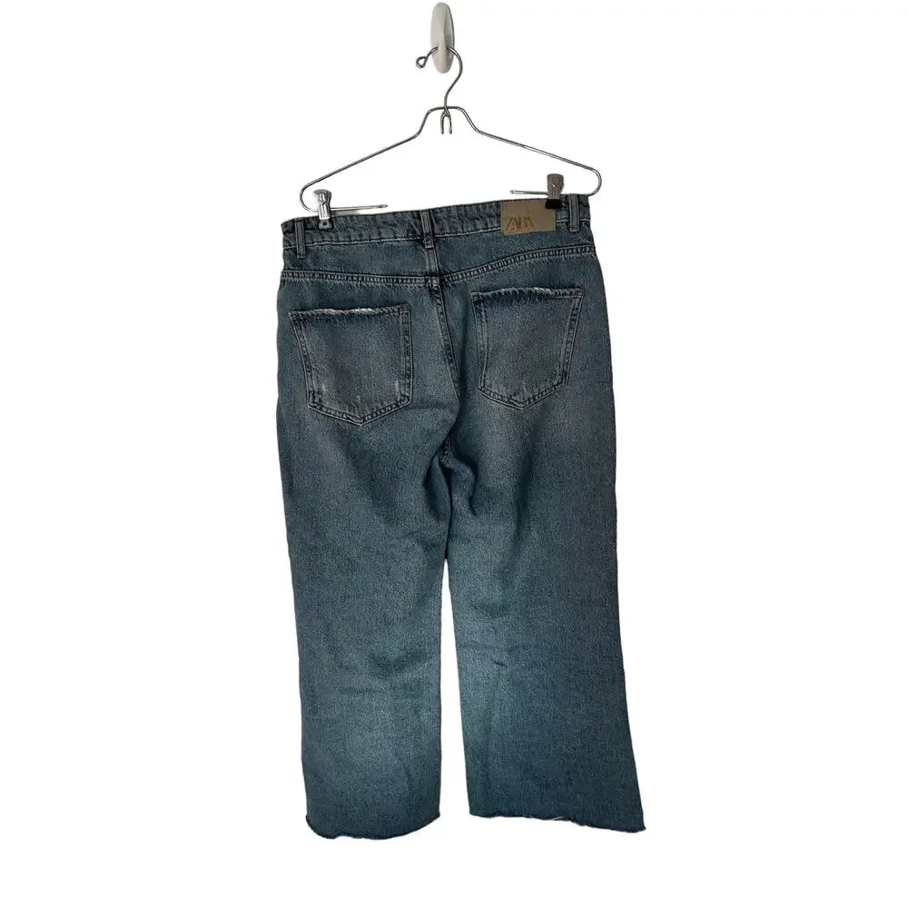 Zara womens jeans sz 8 wide leg palooza raw hem front‎ pockets ankle
